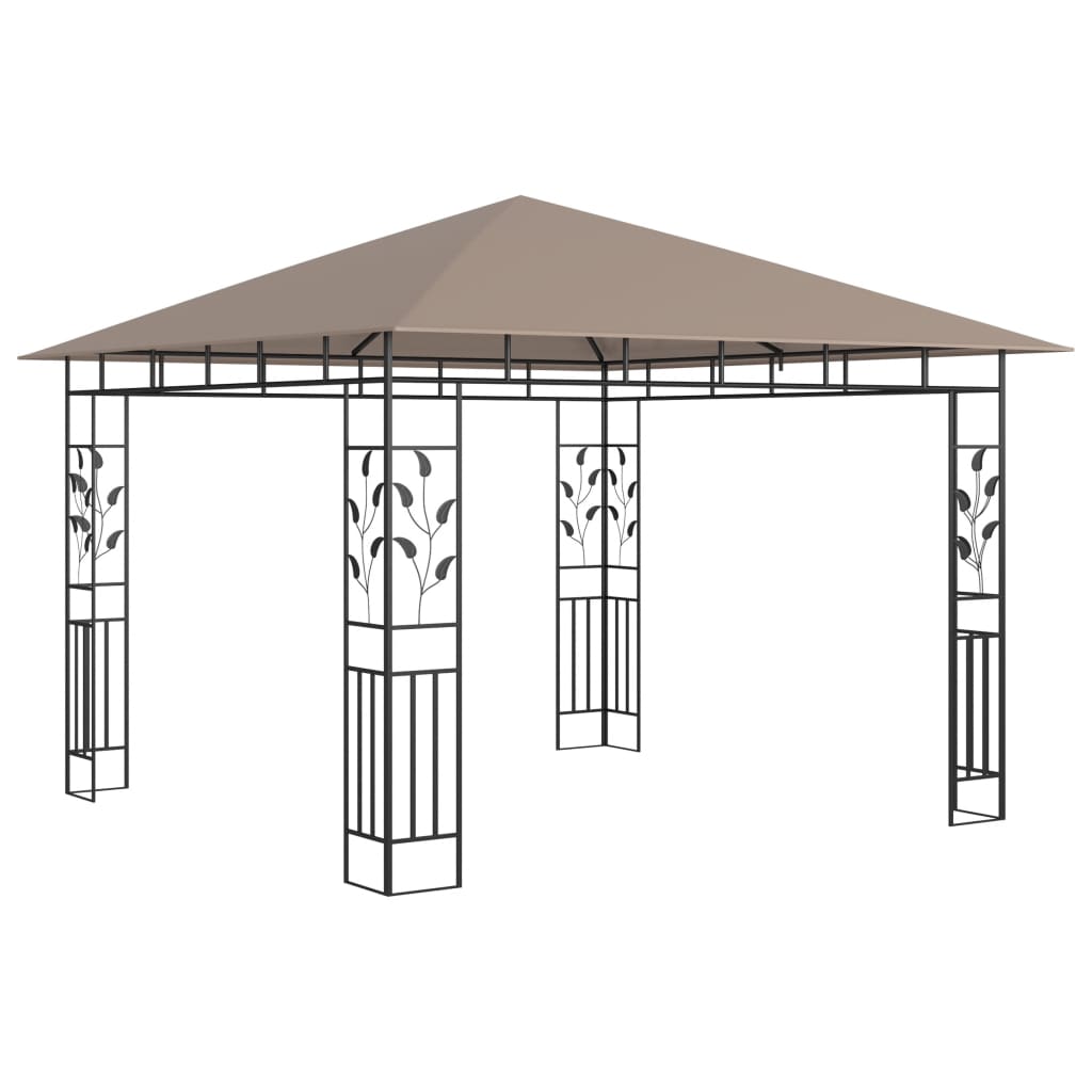 Prieel met klamboe en LED-lichtslinger 3x3x2,73 m taupe