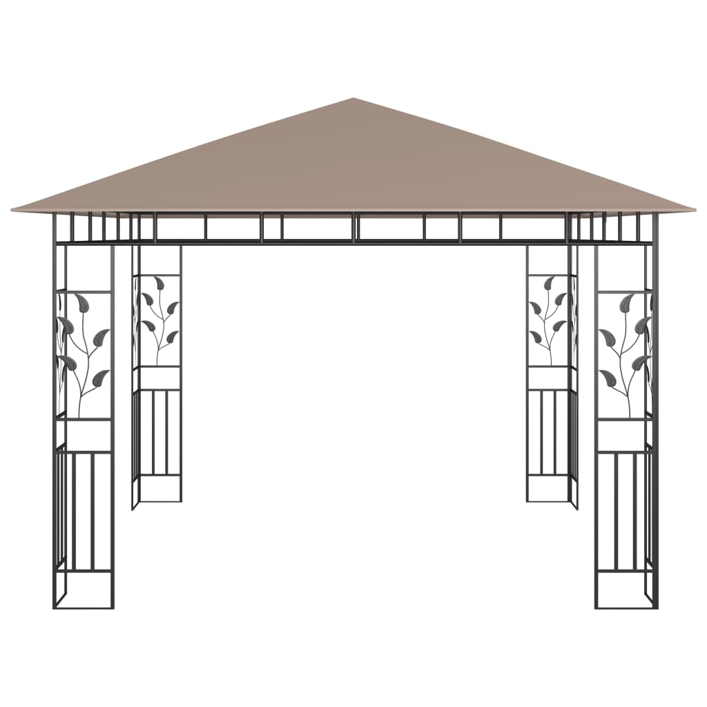 Prieel met klamboe en LED-lichtslinger 3x3x2,73 m taupe