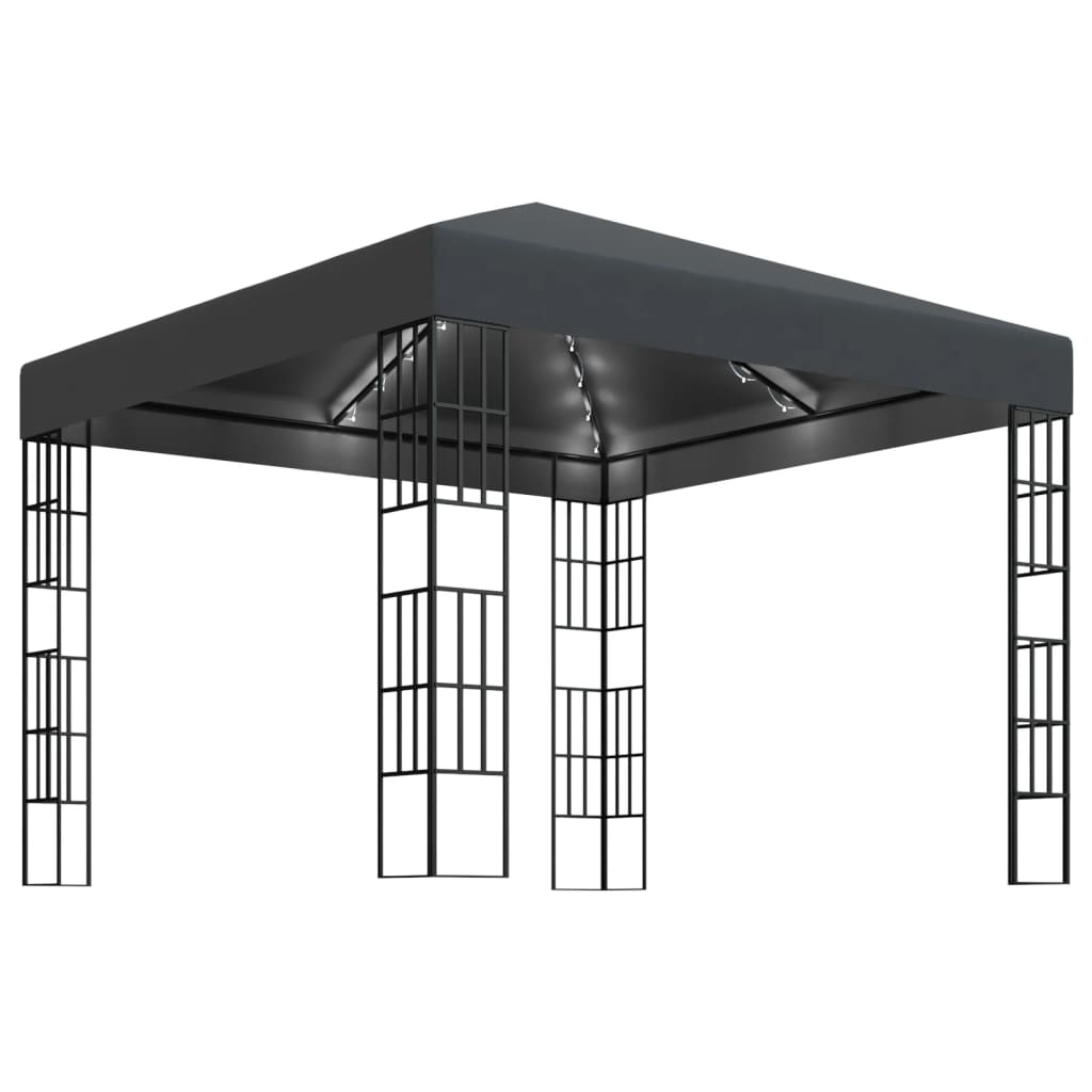 Prieel met LED-lichtslinger 3x3 m antracietkleurig