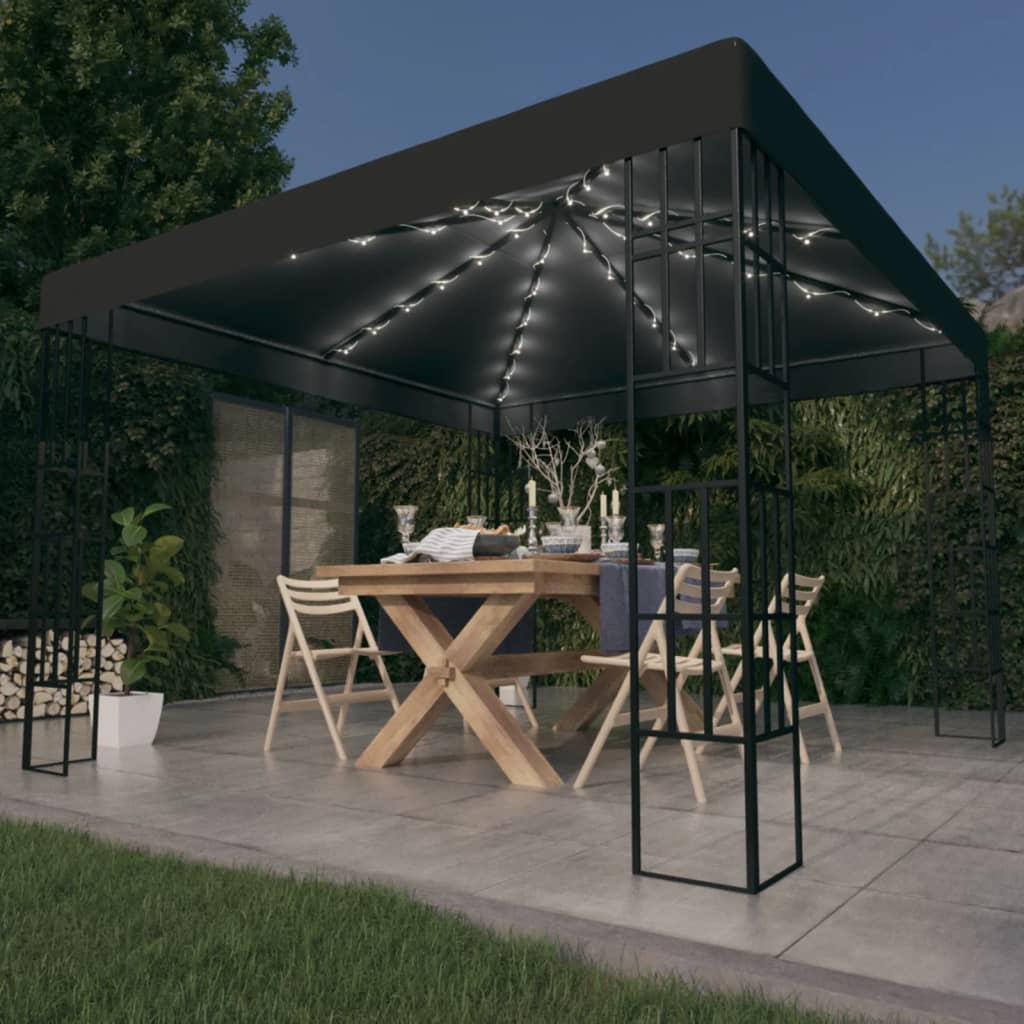 Prieel met LED-lichtslinger 3x3 m antracietkleurig