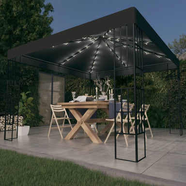 Prieel met LED-lichtslinger 3x3 m antracietkleurig