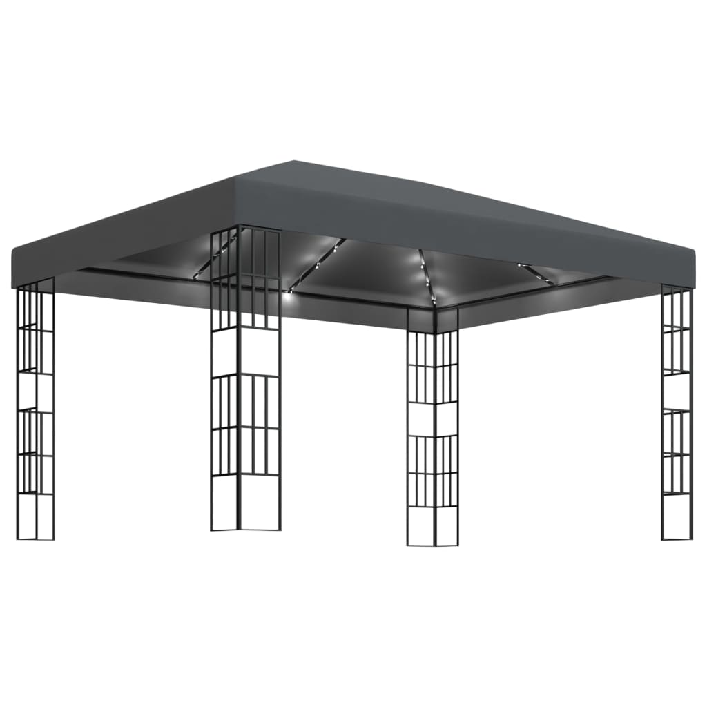 Prieel met LED-lichtslinger 3x4 m antracietkleurig