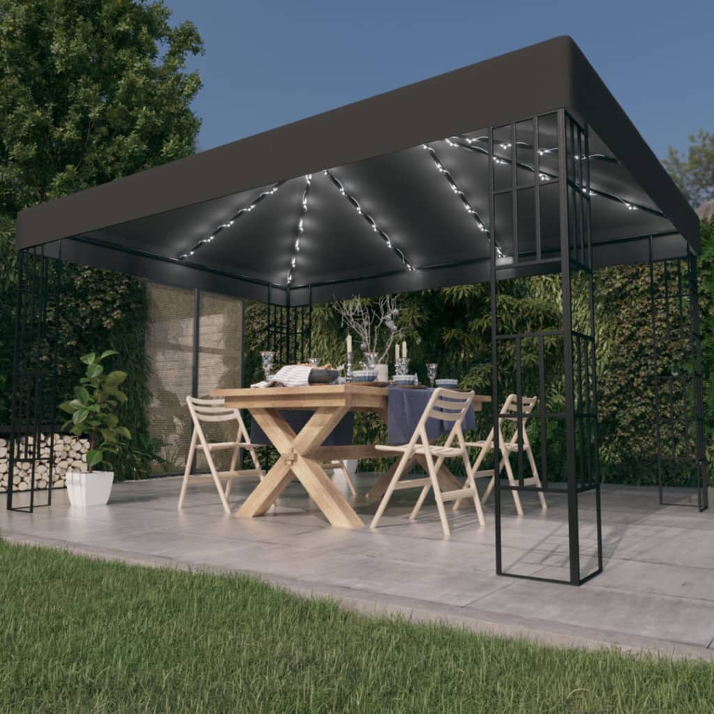 Prieel met LED-lichtslinger 3x4 m antracietkleurig
