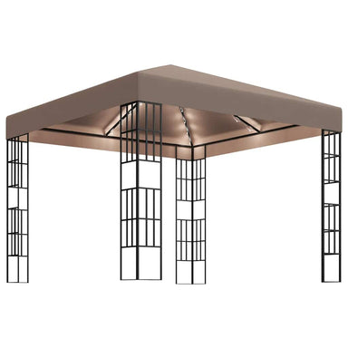 Prieel met LED-lichtslinger 3x3 m taupe