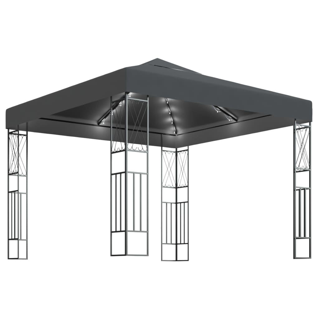 Prieel met LED-lichtslinger 3x3 m stof antracietkleurig