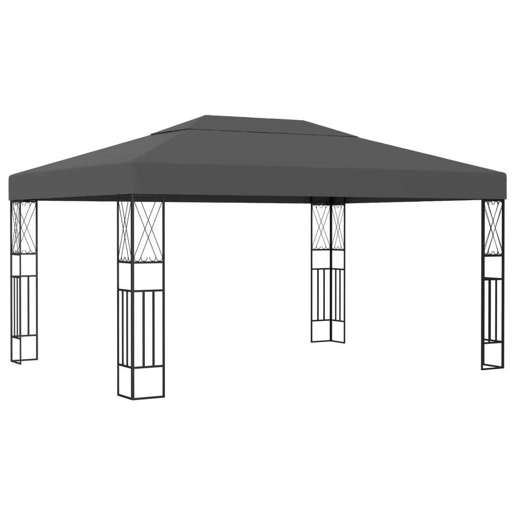 Prieel met LED-lichtslinger 3x4 m stof antracietkleurig