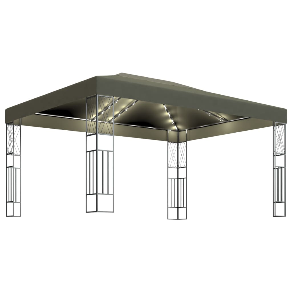 Prieel met LED-lichtslinger 3x4 m stof taupe
