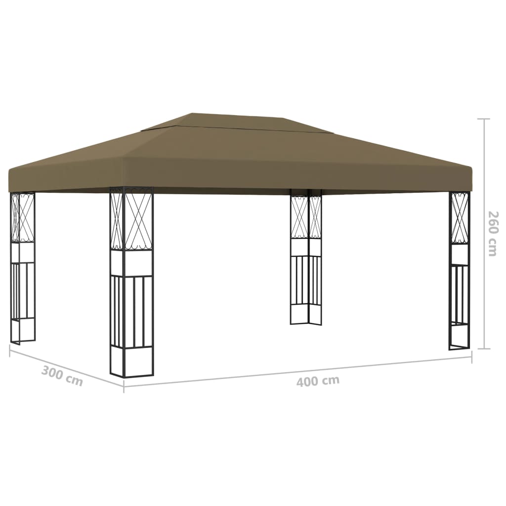Prieel met LED-lichtslinger 3x4 m stof taupe