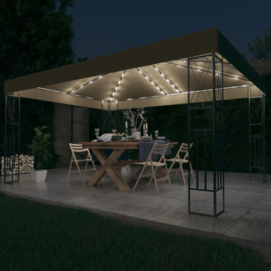 Prieel met LED-lichtslinger 3x4 m stof taupe