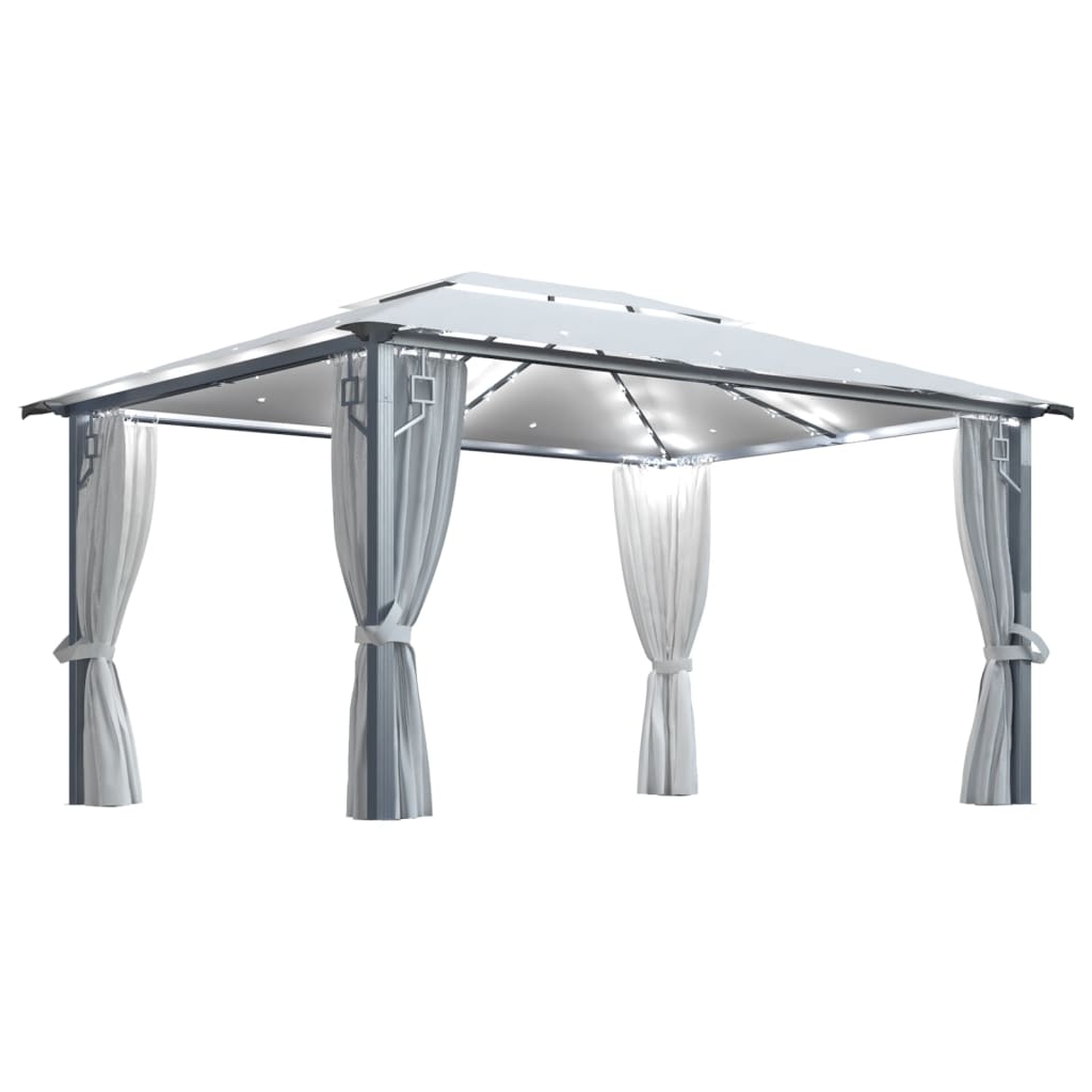 Prieel met gordijn en LED-lichtslinger 4x3 m aluminium crème