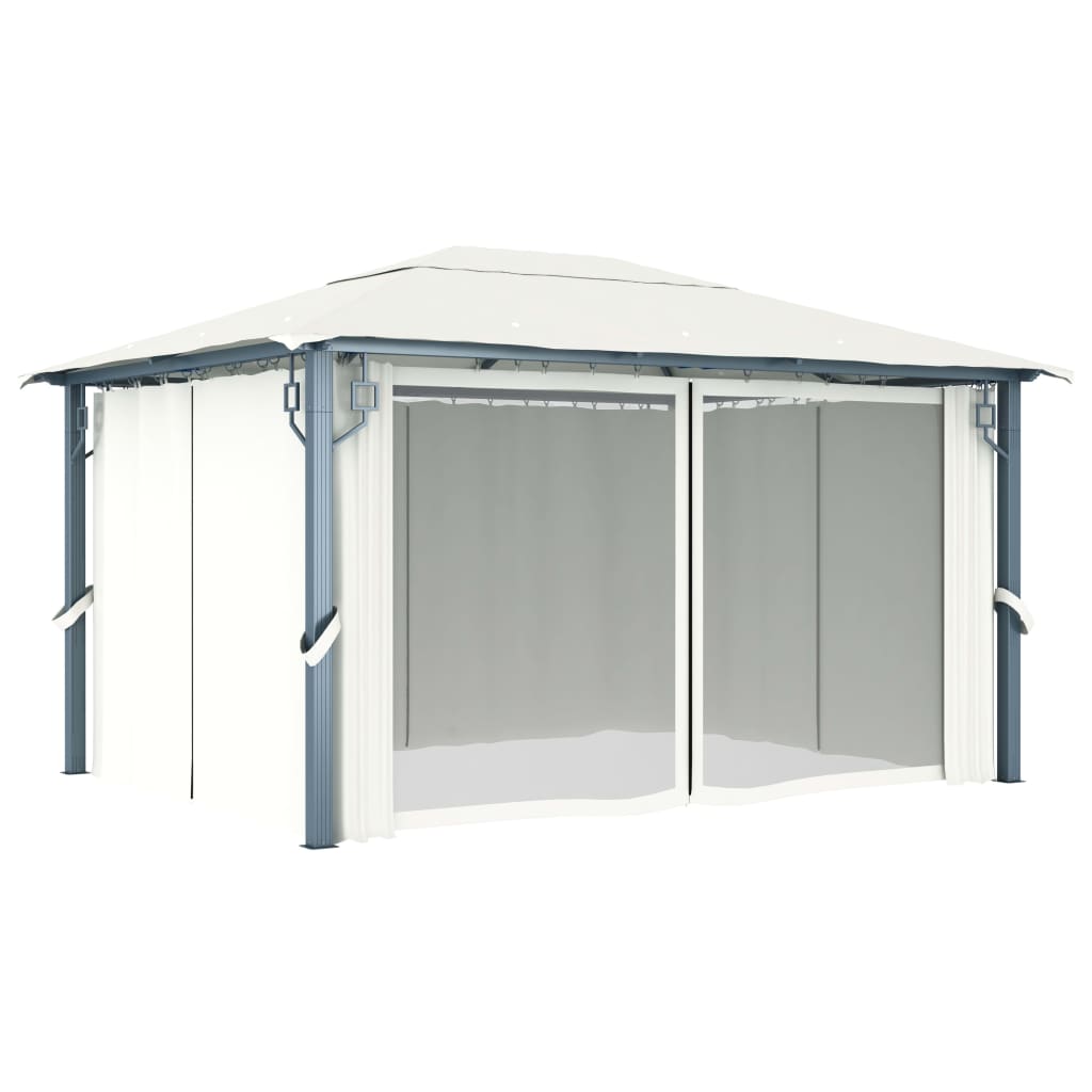 Prieel met gordijn en LED-lichtslinger 4x3 m aluminium crème