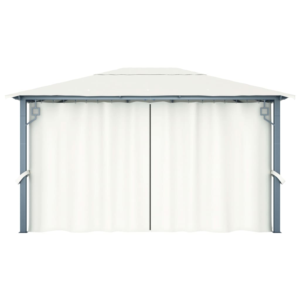 Prieel met gordijn en LED-lichtslinger 4x3 m aluminium crème
