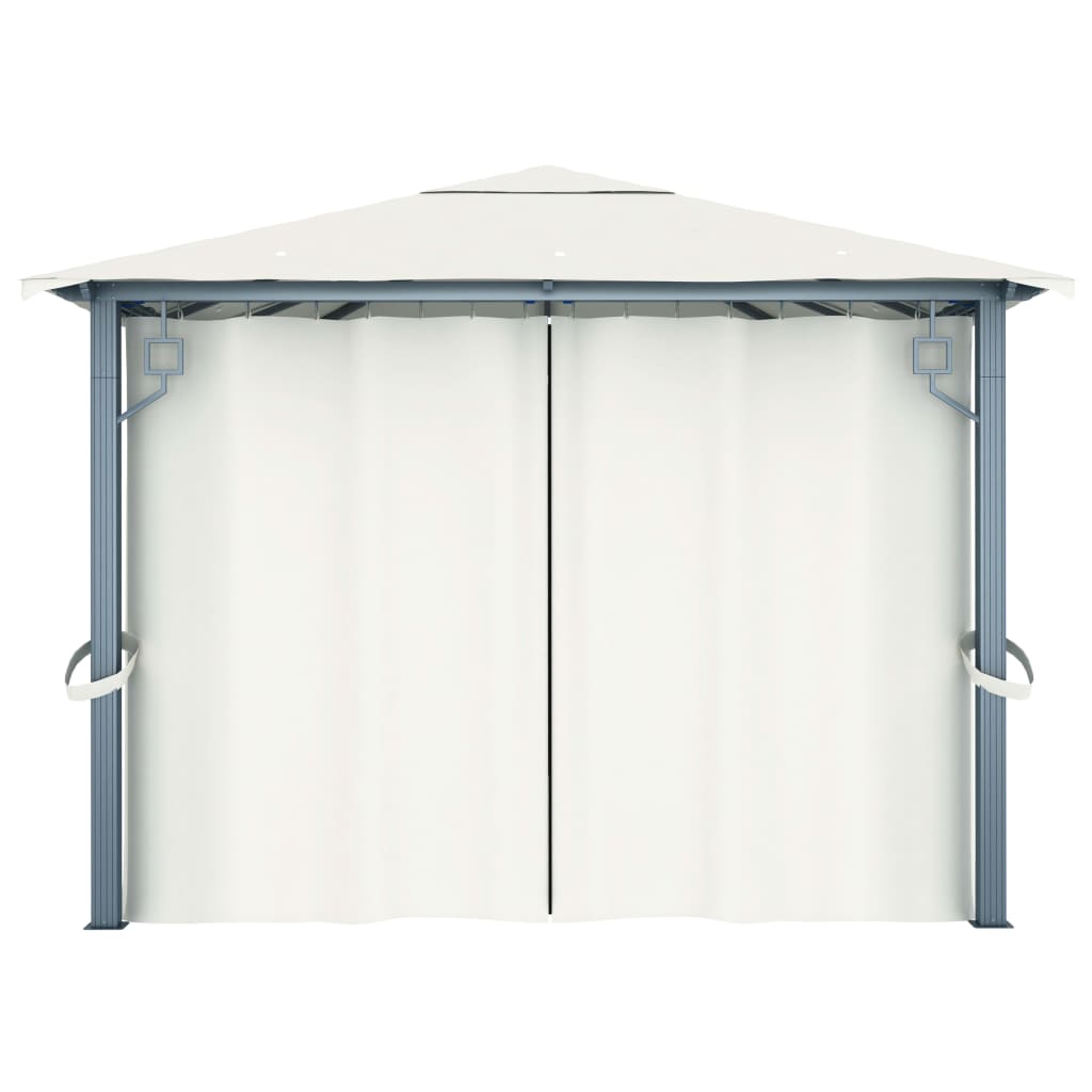 Prieel met gordijn en LED-lichtslinger 4x3 m aluminium crème