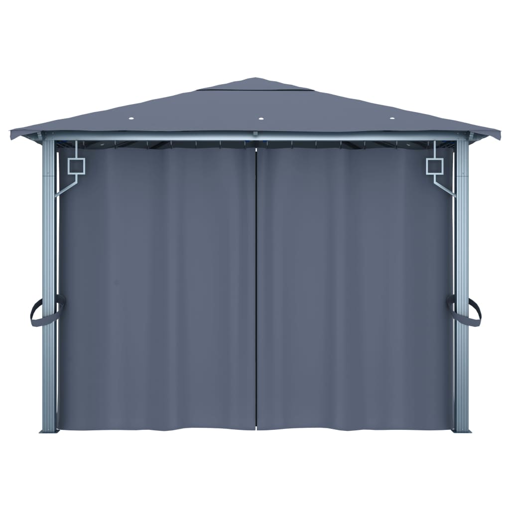 Prieel met gordijn LED-lichtslinger 4x3 m aluminium antraciet