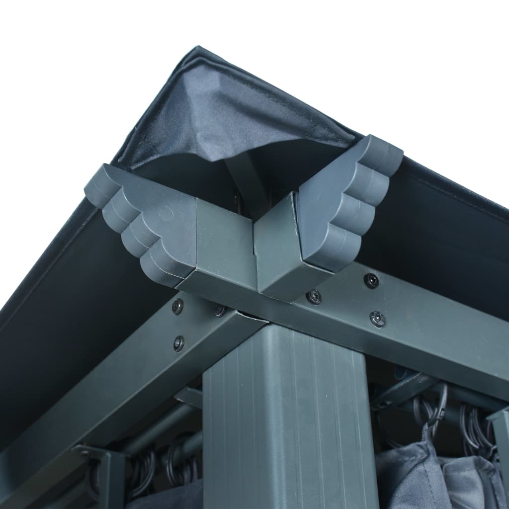Prieel met gordijn LED-lichtslinger 4x3 m aluminium antraciet