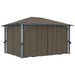 Prieel met gordijn en LED-lichtslinger 4x3 m aluminium taupe