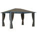 Prieel met gordijn en LED-lichtslinger 4x3 m aluminium taupe