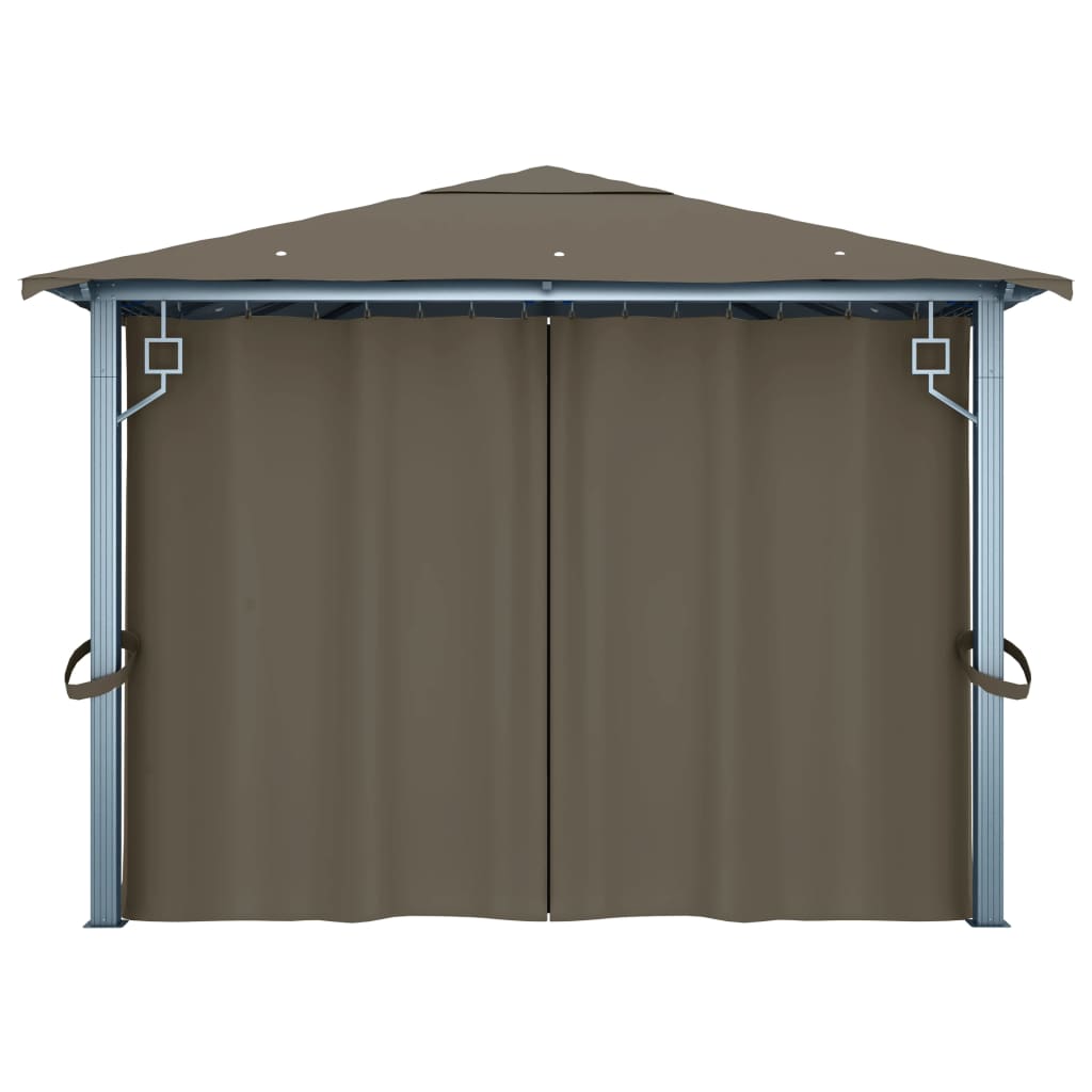 Prieel met gordijn en LED-lichtslinger 4x3 m aluminium taupe