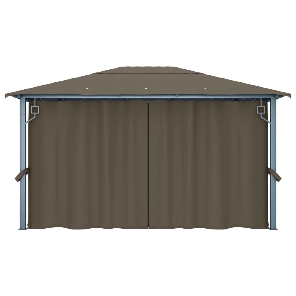 Prieel met gordijn en LED-lichtslinger 4x3 m aluminium taupe