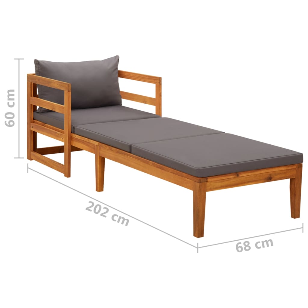 Ligbed Met Donkergrijze Kussens Massief Acaciahout 1 Donkergrijs Ligbed met 2 armleuningen