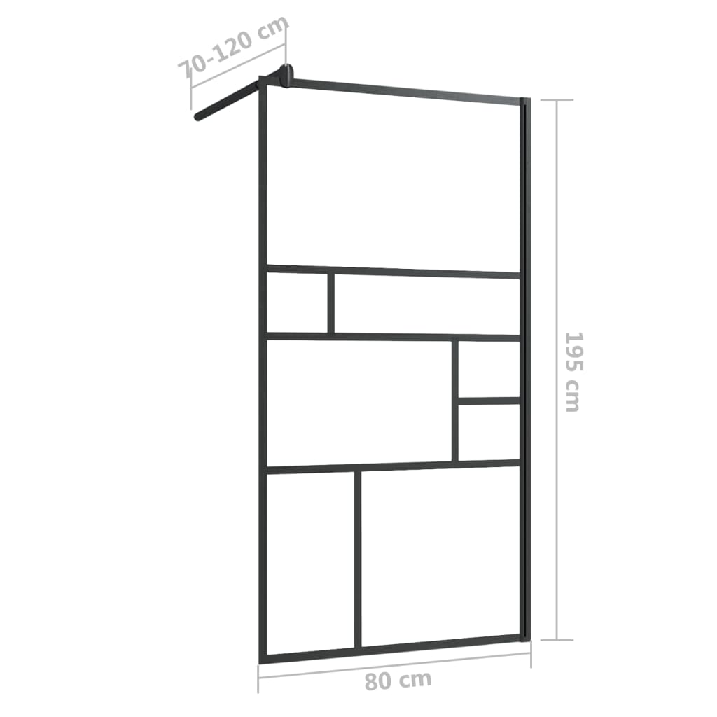 Inloopdouchewand 80x195 cm ESG-glas transparant en zwart