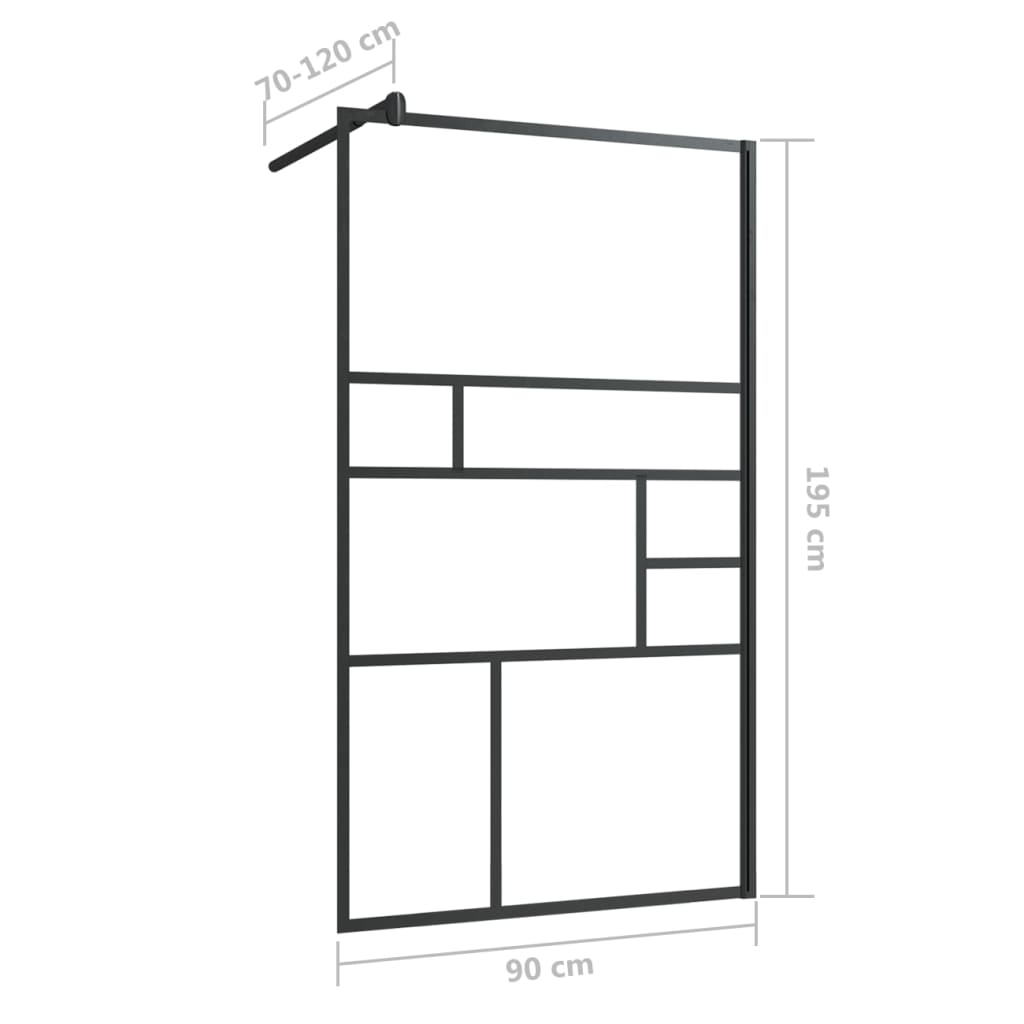 Inloopdouchewand 90x195 cm ESG-glas transparant en zwart