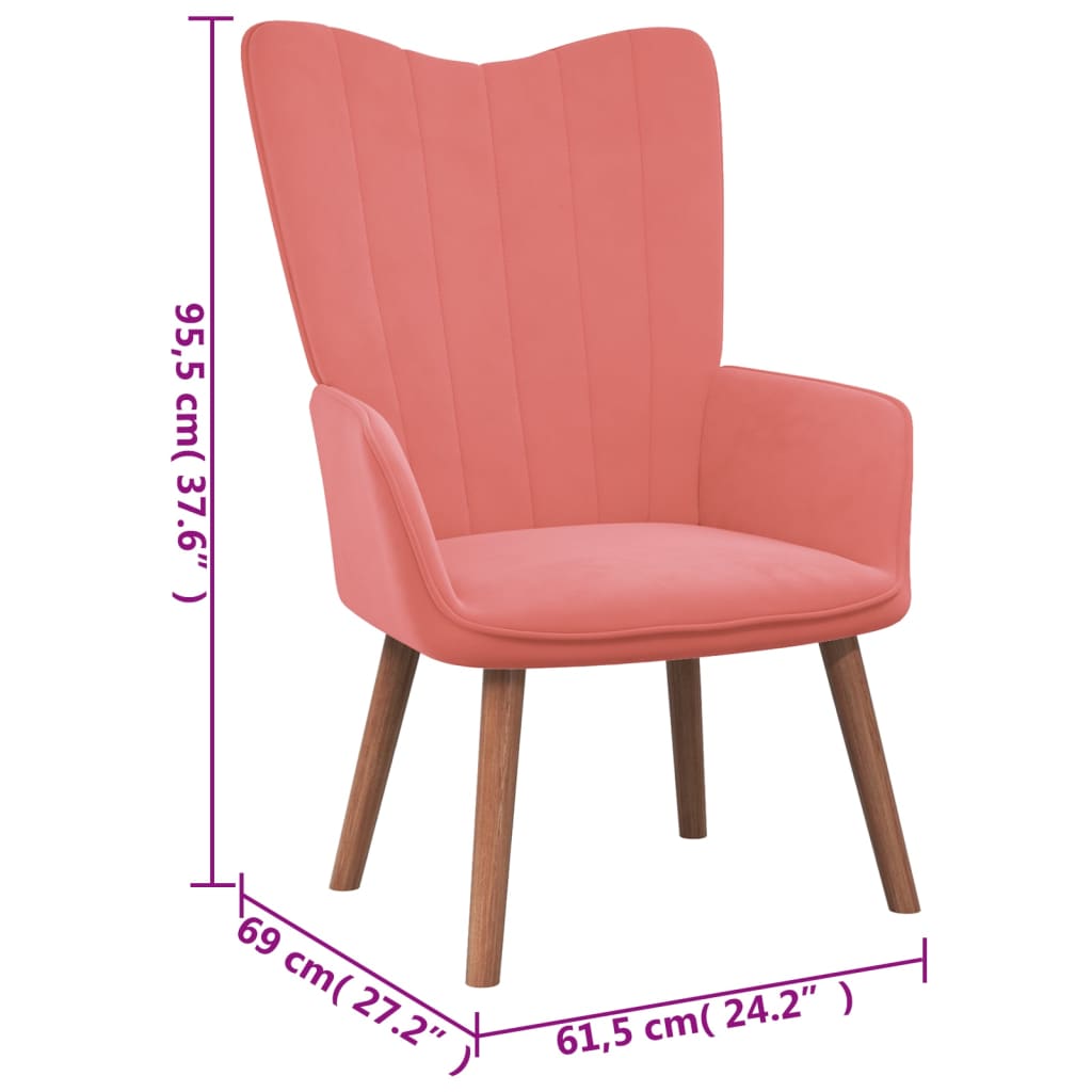 Relaxstoel met voetenbank fluweel roze