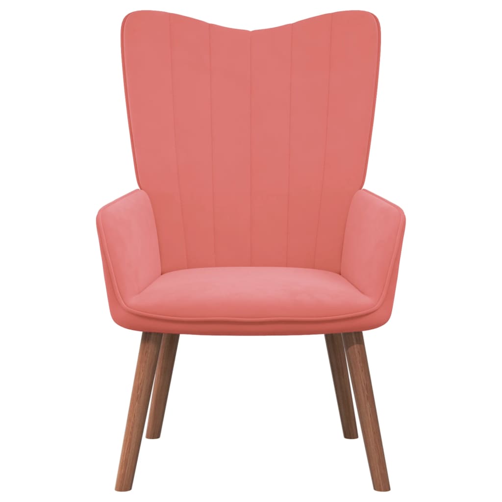 Relaxstoel met voetenbank fluweel roze
