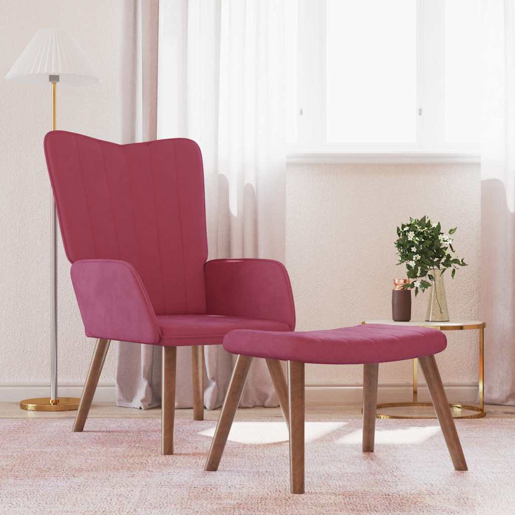 Relaxstoel met voetenbank fluweel wijnrood