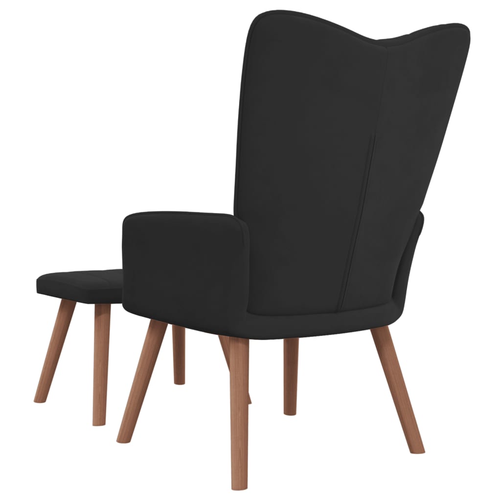 Relaxstoel met voetenbank fluweel zwart