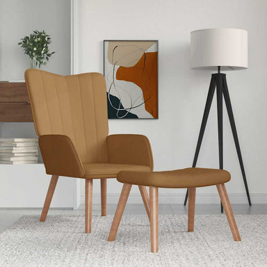 Relaxstoel met voetenbank fluweel bruin