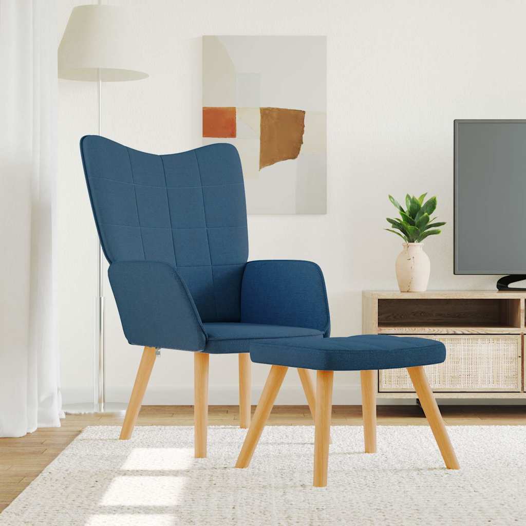 Relaxstoel met voetenbank stof blauw