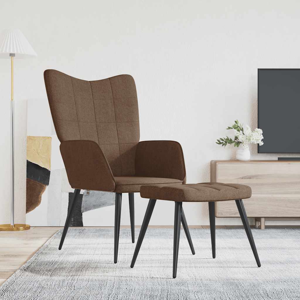 Relaxstoel met voetenbank stof bruin