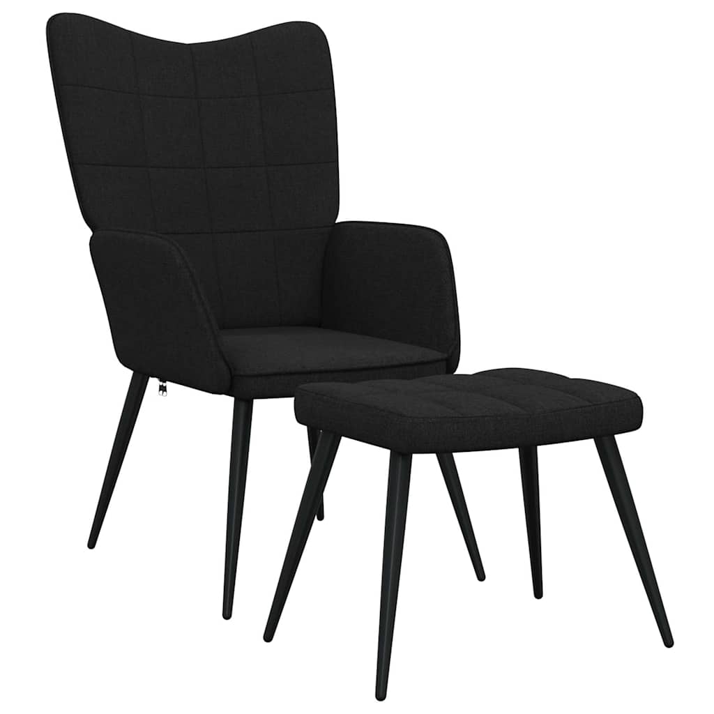 Relaxstoel met voetenbank stof zwart