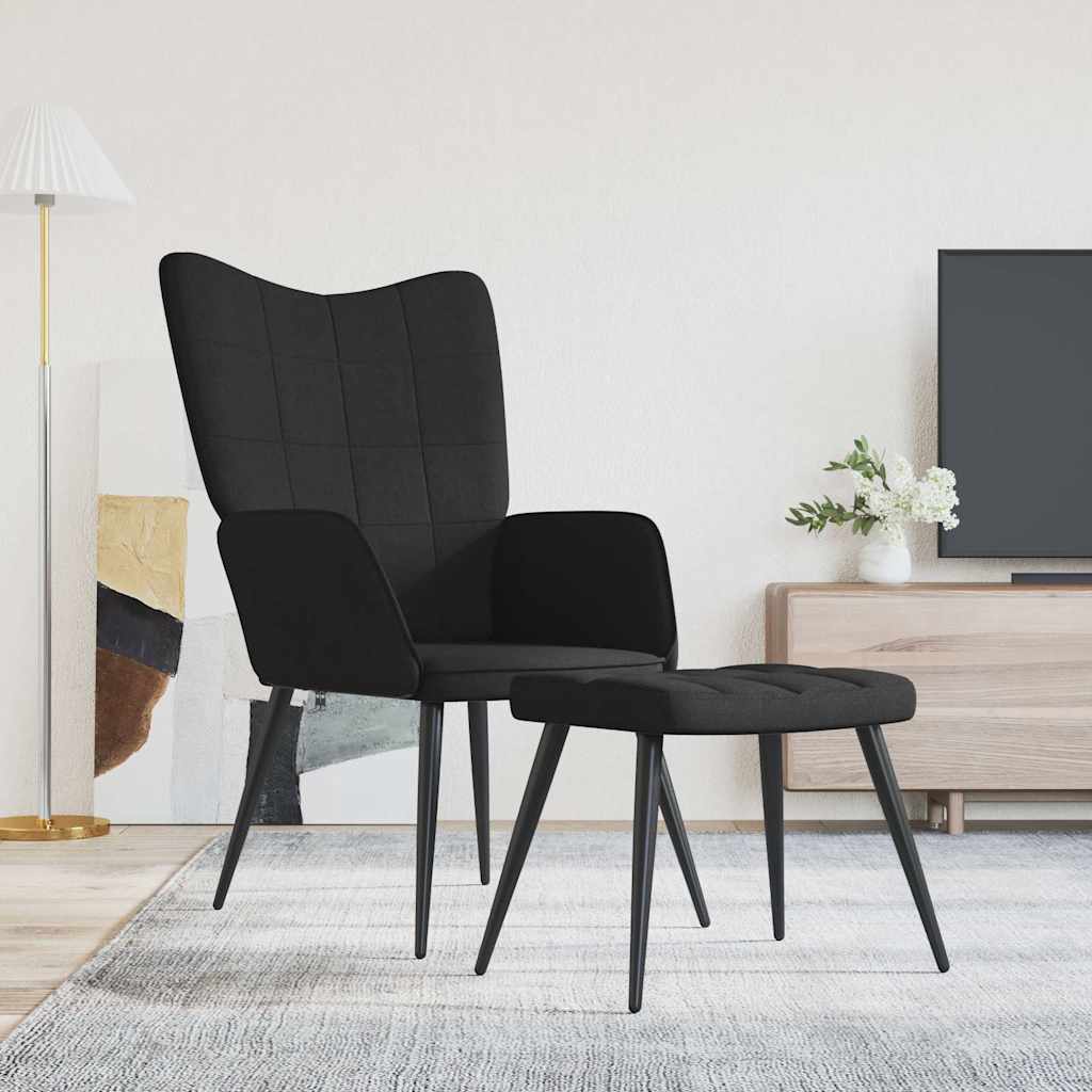 Relaxstoel met voetenbank stof zwart