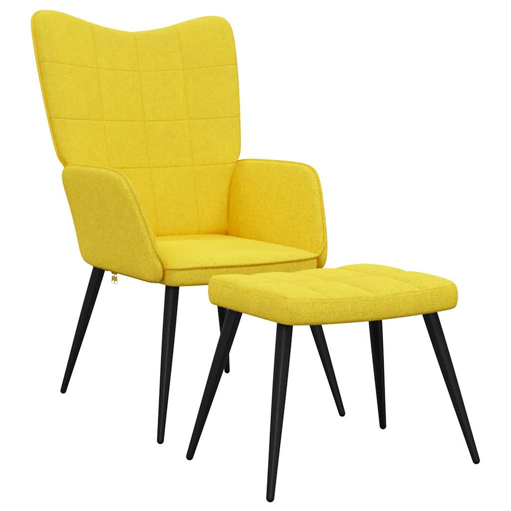Relaxstoel met voetenbank stof mosterdgeel