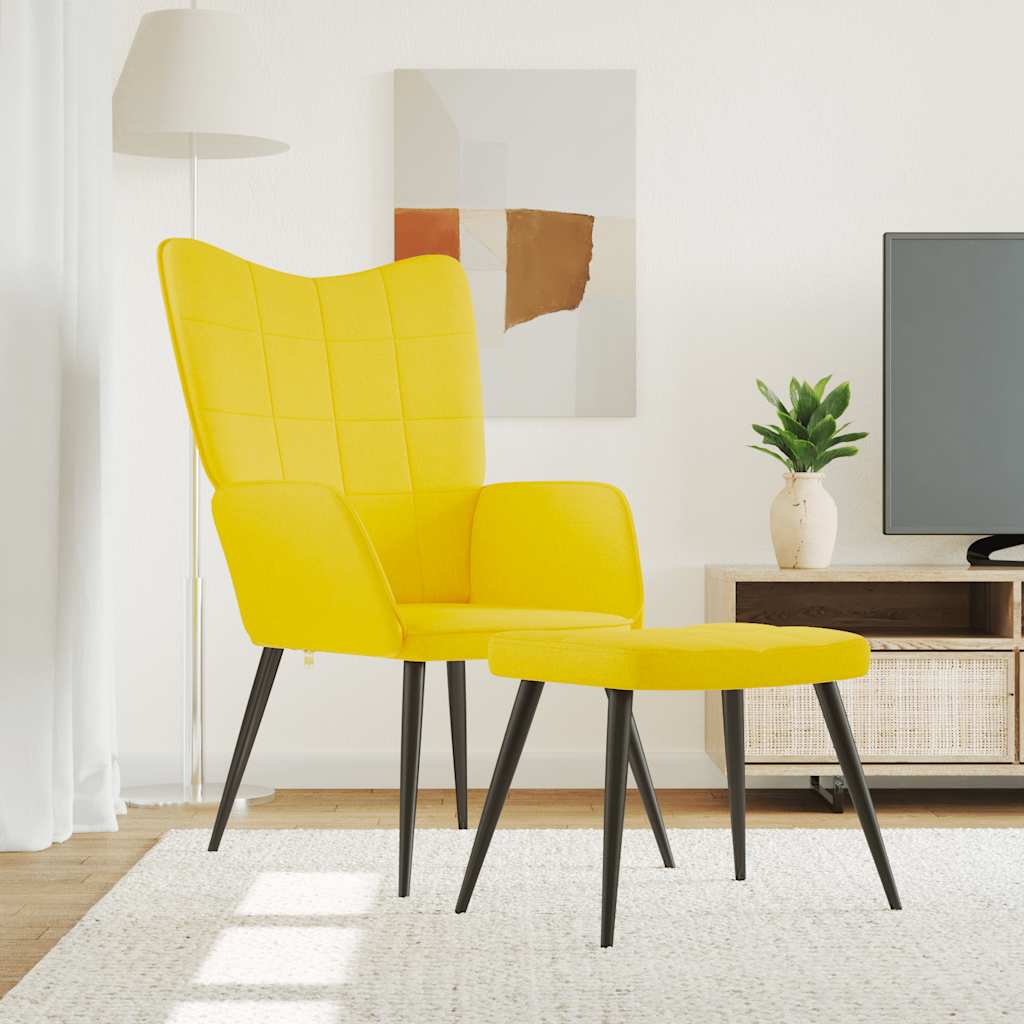 Relaxstoel met voetenbank stof mosterdgeel