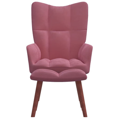 Relaxstoel met voetenbank fluweel roze