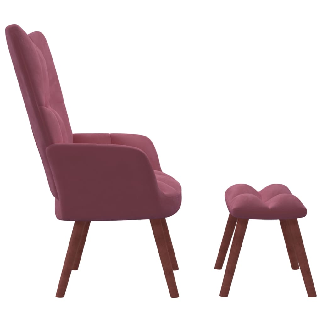 Relaxstoel met voetenbank fluweel roze