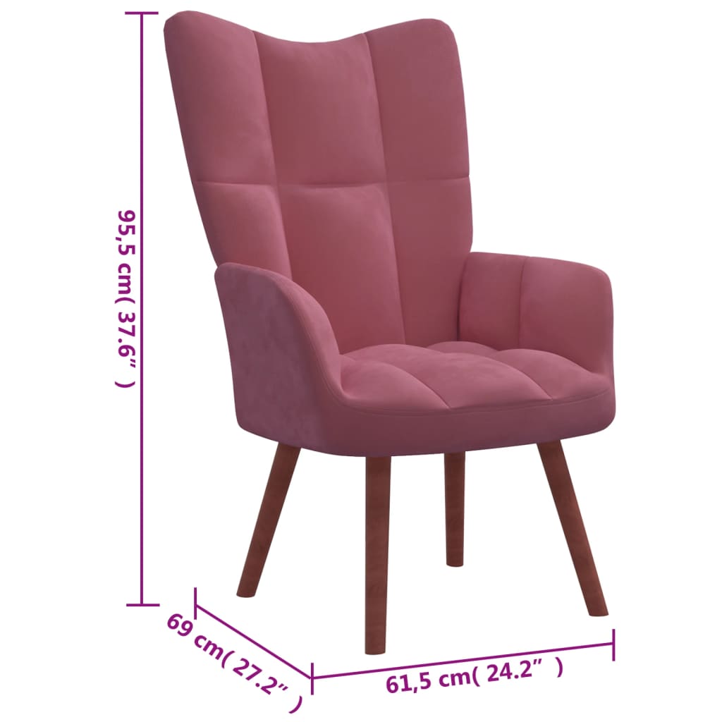 Relaxstoel met voetenbank fluweel roze