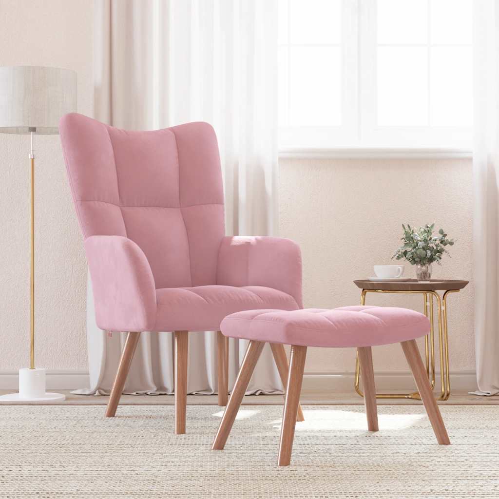 Relaxstoel met voetenbank fluweel roze