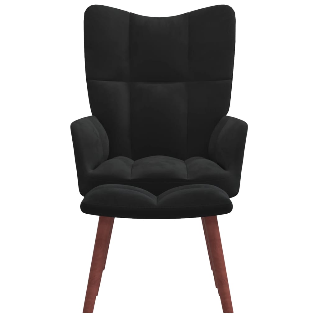 Relaxstoel met voetenbank fluweel zwart