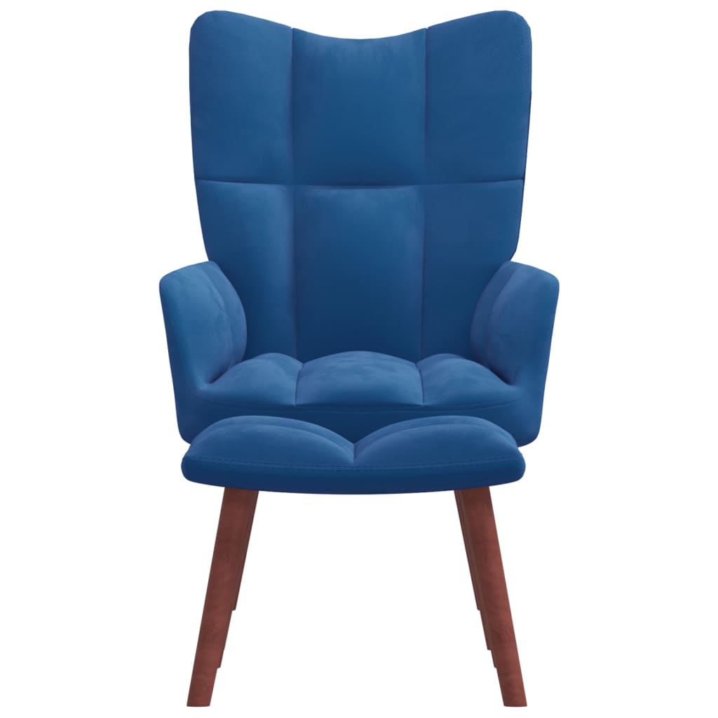 Relaxstoel met voetenbank fluweel blauw