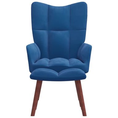 Relaxstoel met voetenbank fluweel blauw