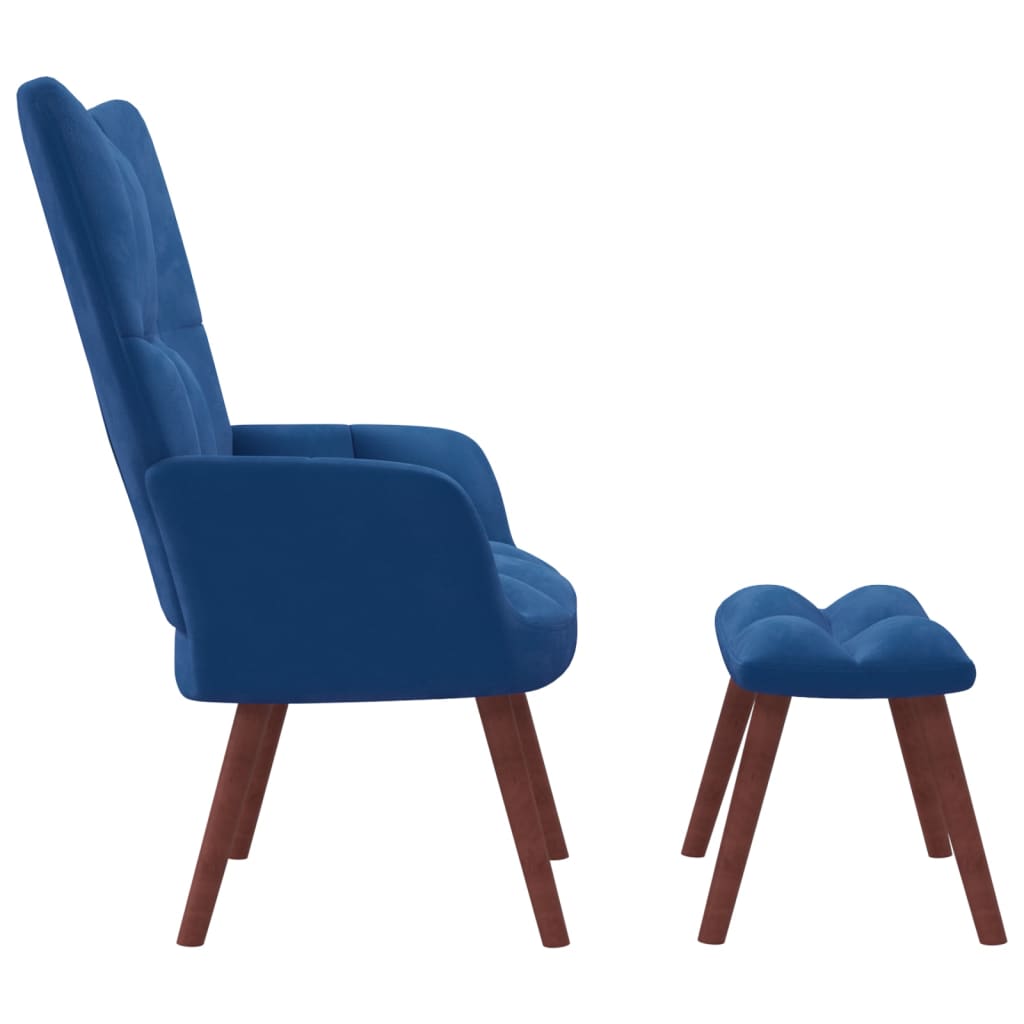 Relaxstoel met voetenbank fluweel blauw