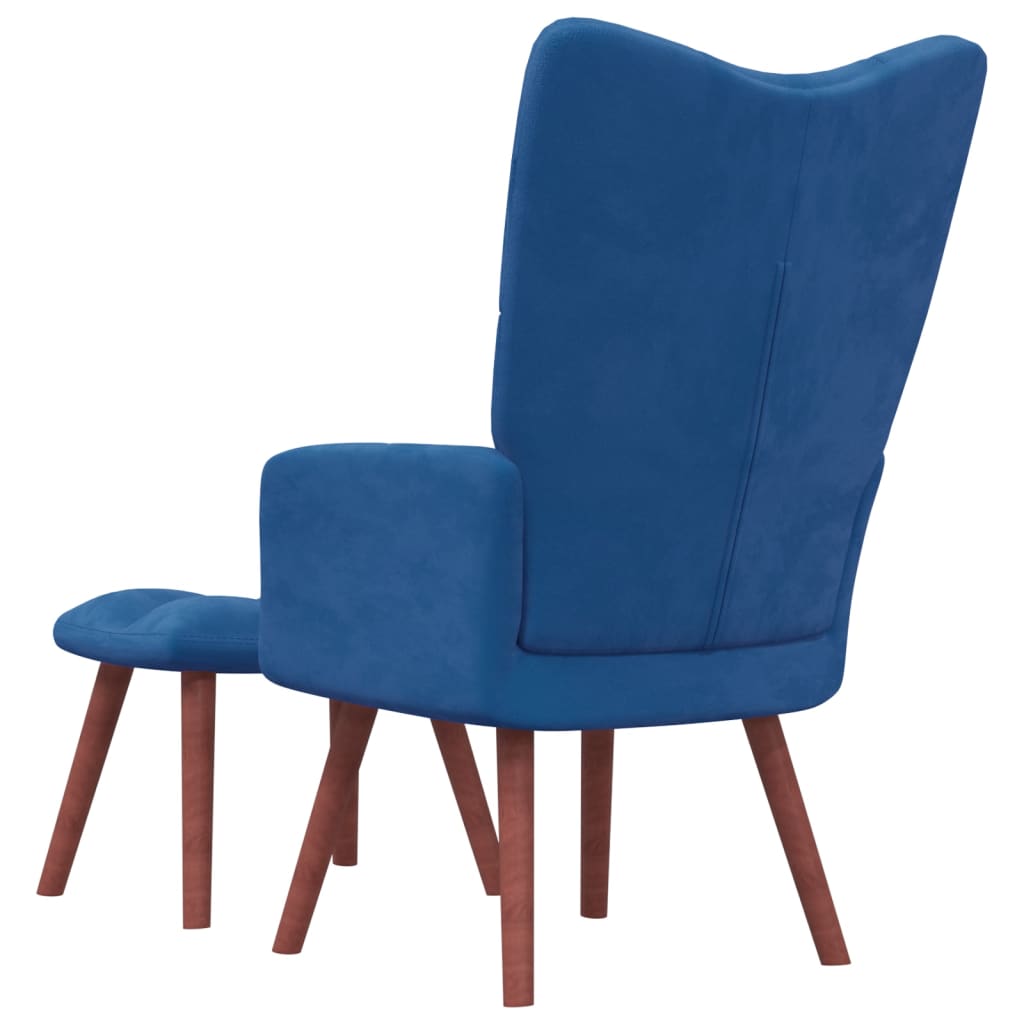 Relaxstoel met voetenbank fluweel blauw