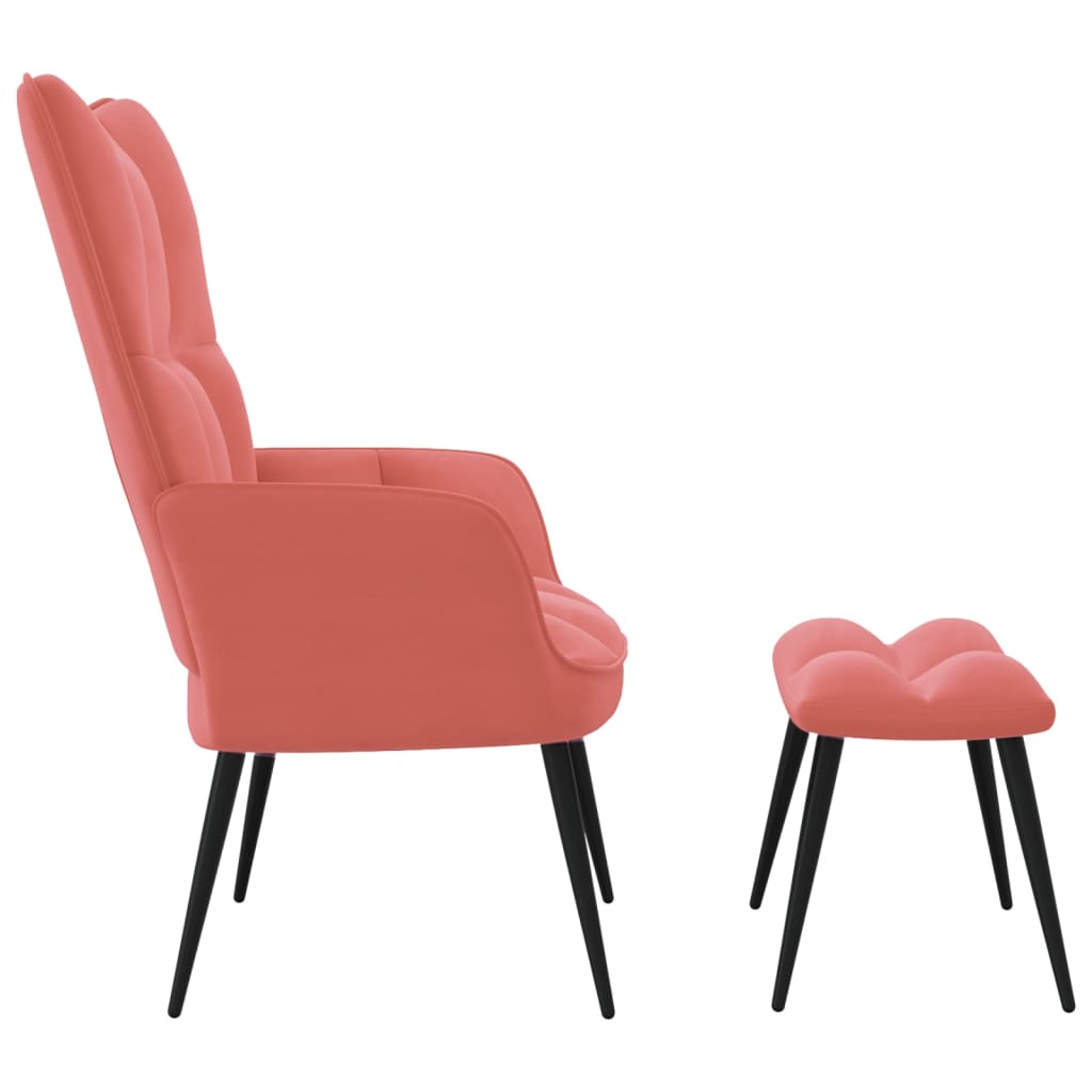 Relaxstoel met voetenbank fluweel roze
