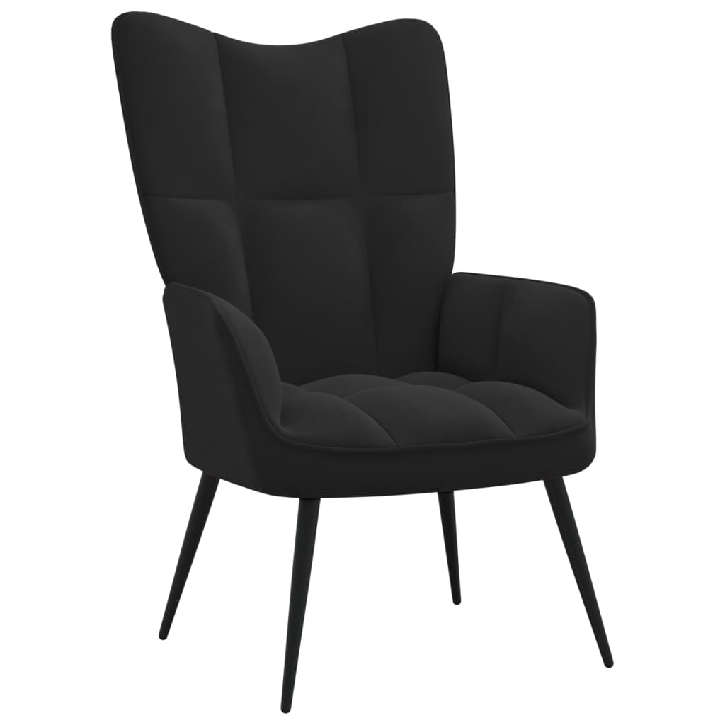 Relaxstoel met voetenbank fluweel zwart