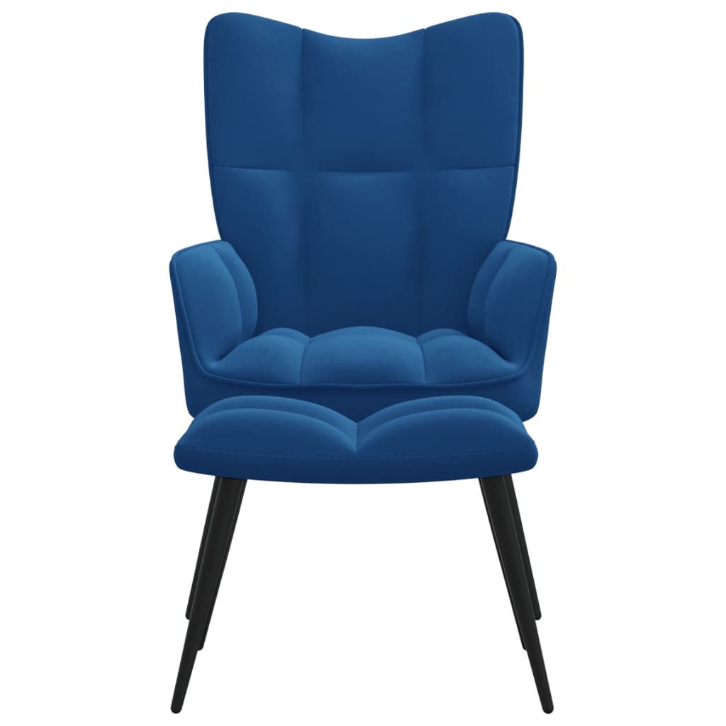 Relaxstoel met voetenbank fluweel blauw