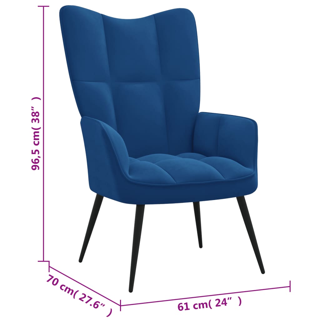 Relaxstoel met voetenbank fluweel blauw